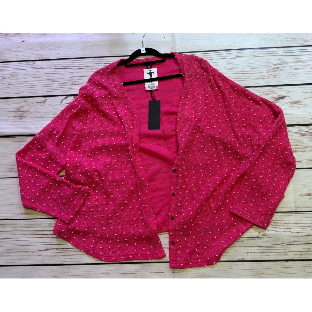 Racheal Womens 3XL Pink Polka Dot Open Front Cardigan Lightweight Knit Sweater